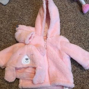 Bear faux fur jacket, hat and mittens